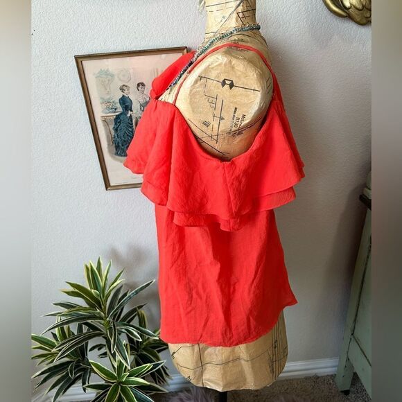Blu Pepper NWT Plus Red Orange Sleeveless Asymmetrical Ruffle Blouse Sz 2x - Picture 4 of 9